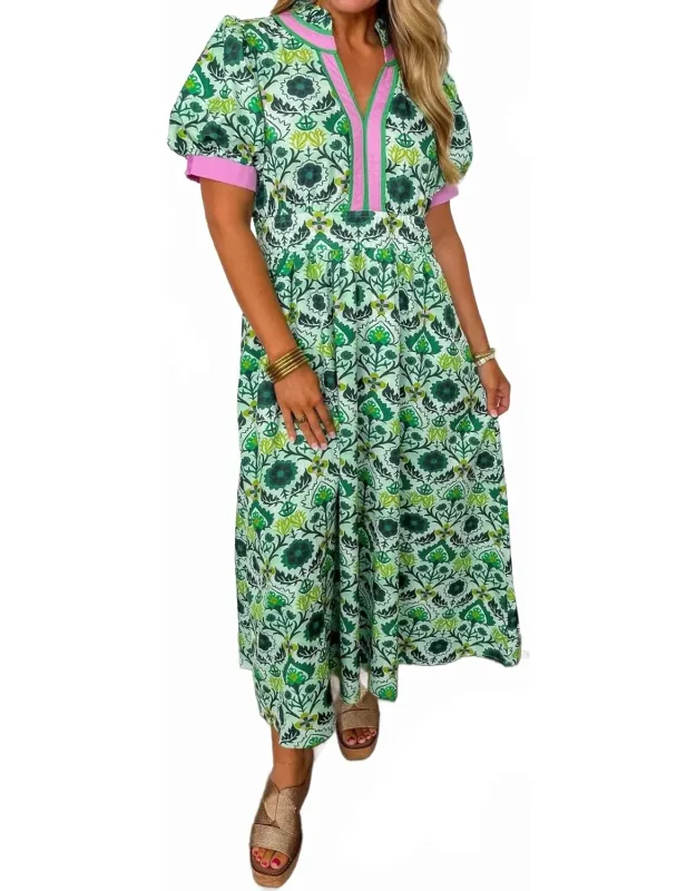 Boho Floral Puff Sleeve Midi Dress
