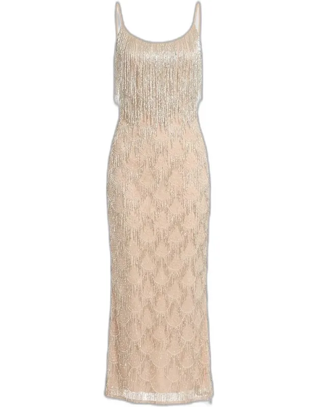 Fringed Metallic Midi Dress