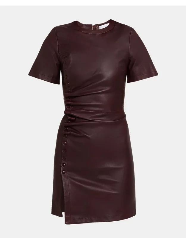 Ruched Leather Mini Dress