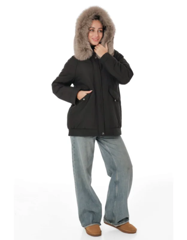 Genuine Polar Fox Camel Wool Blend Coat