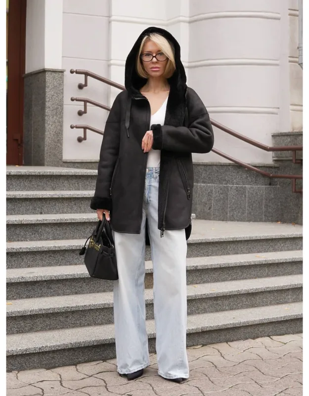 Reversible Faux Shearling Hooded Coat