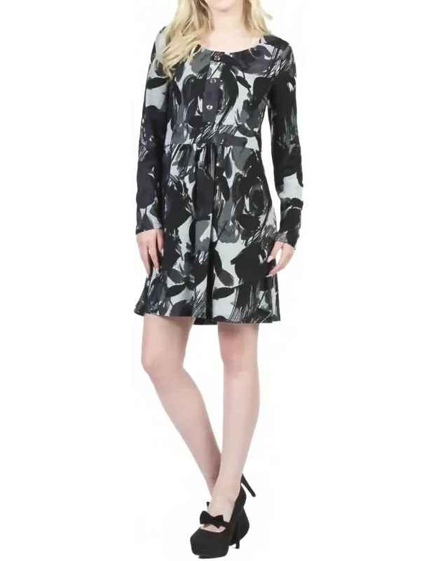Floral Sketch Button Detail Sweater Dress