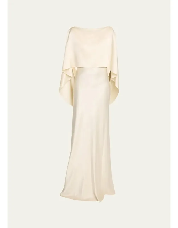 Draped Capelet Backless Silk Maxi Dress