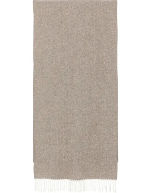 Herringbone-pattern Fringed Scarf