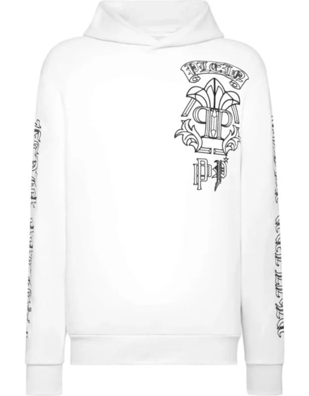 Hoodie Sweatshirt Gothic Banner With Rhinestoned Prints And Saffian Leather Badge