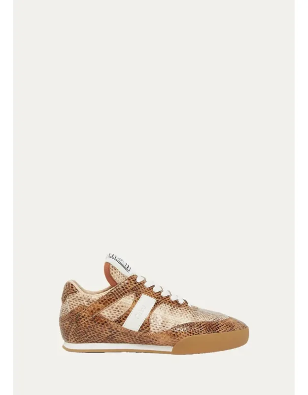 Snake-embossed Leather Low-top Sneakers