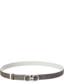 Ferragamo Gancini Reversible Leather Belt - Adjustable Custom Fit, Silver-tone Plaque Buckle
