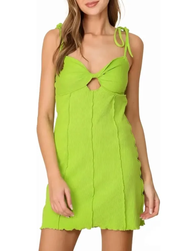 Ribbed Knit Mini Tie Strap Twist Front Dress