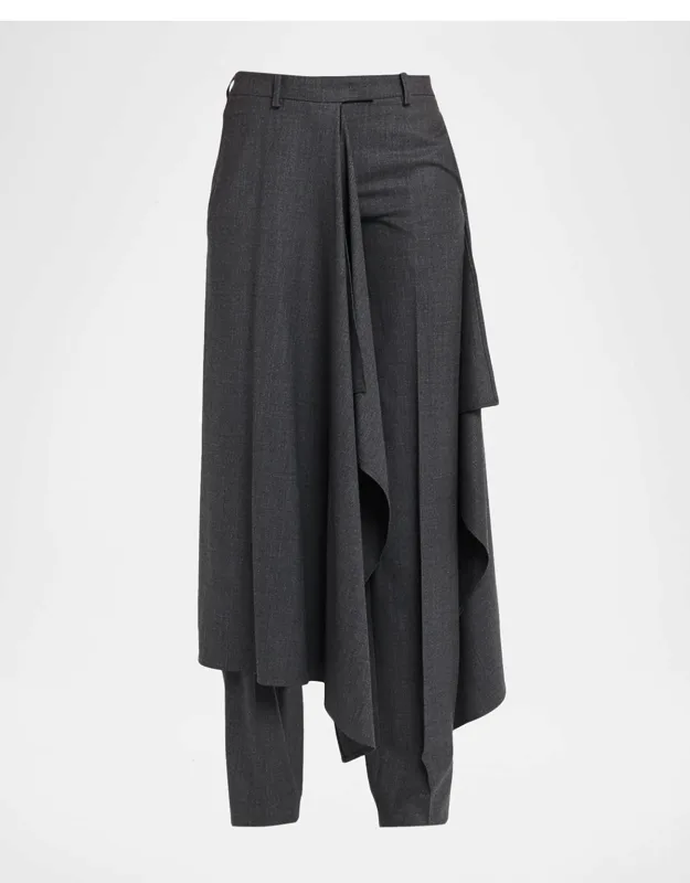 Asymmetric Overskirt Straight-leg Trousers