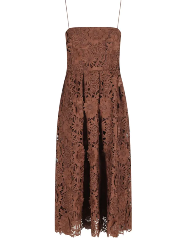 Sangallo Lace Floral Embellished Midi Dress