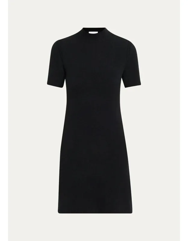 Short-sleeve Cashmere Button-shoulder Mini Dress