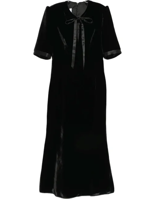 Bow-detail Velvet Midi Dress
