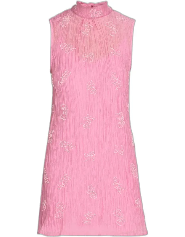 Embellished Tie-neck Mini Dress