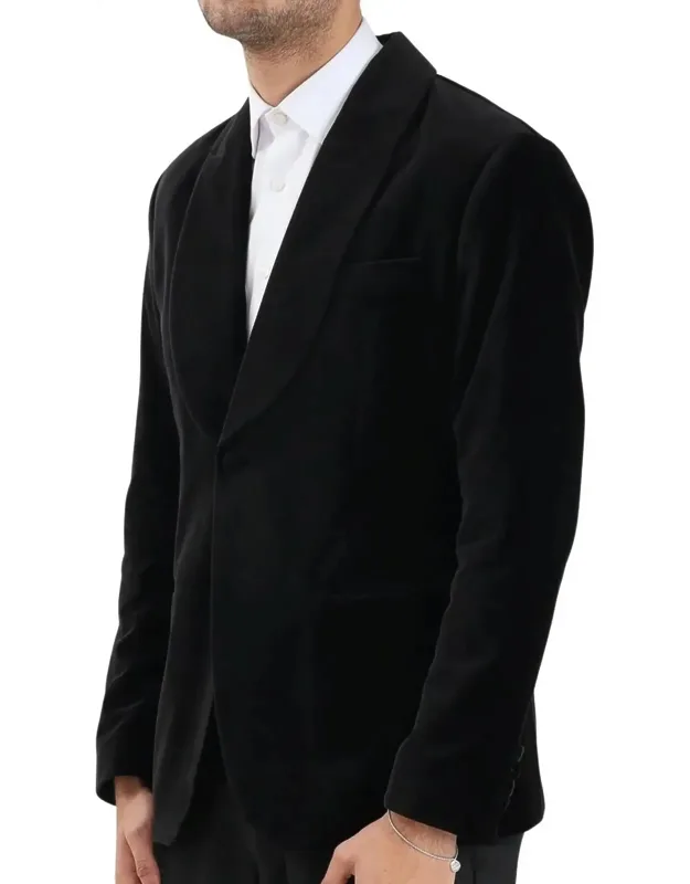 Tailored Shawl Collar Cotton Velvet Blazer
