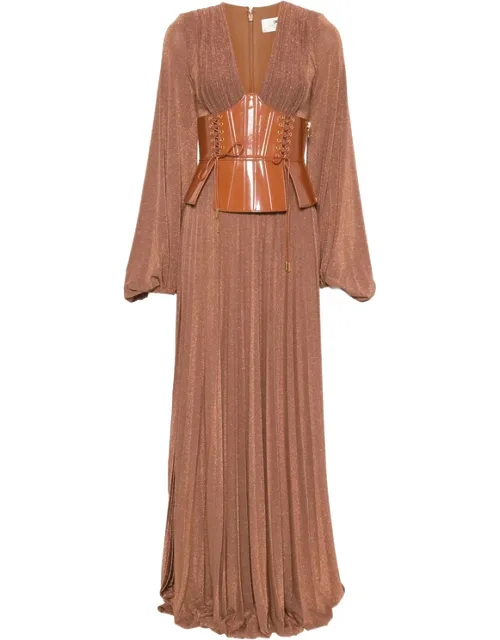 Pleated Lace-up Maxi Dress