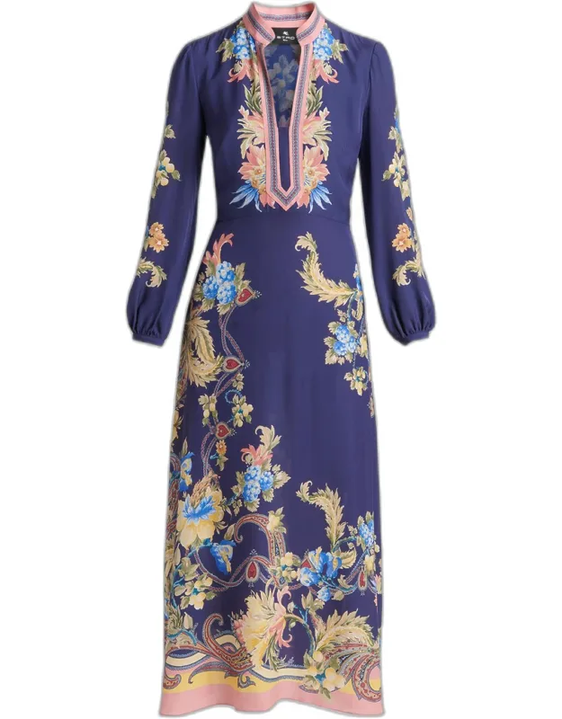 Floral-print Long-sleeve Midi Dress