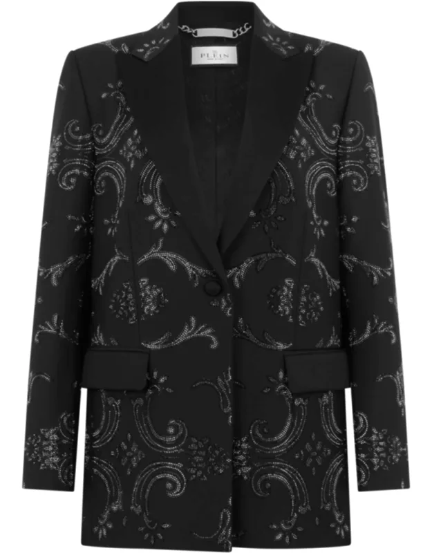 Fit Blazer With Satin Peak Lapels And Crystal Baroque Pattern