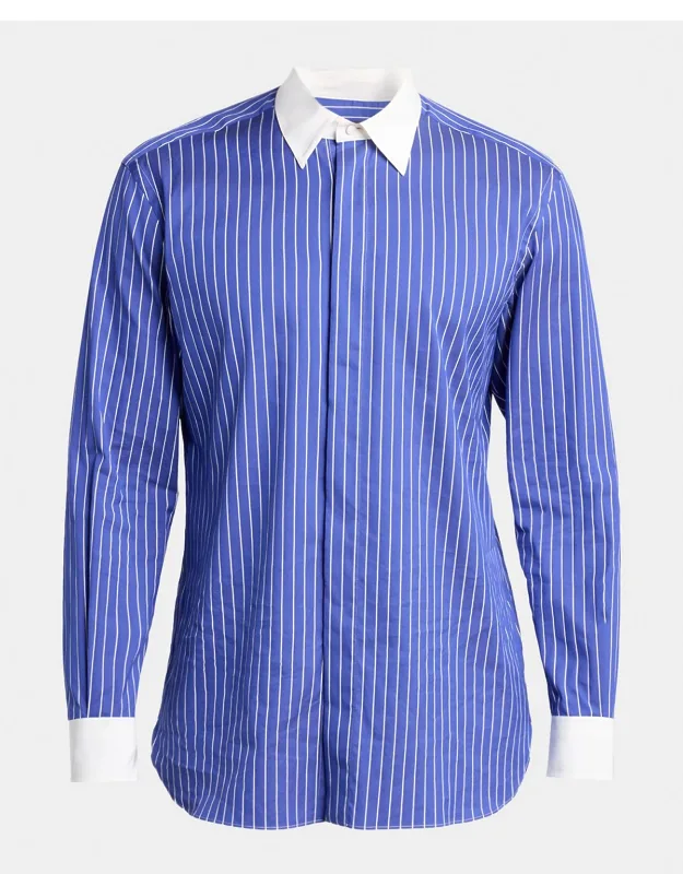 Silk Pinstripe Contrast-trim Dress Shirt