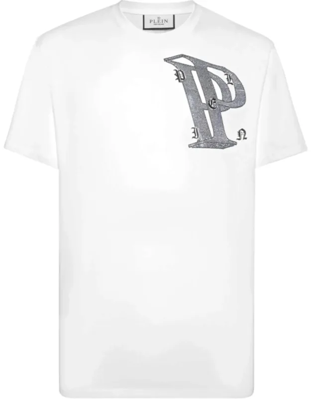 T-shirt Round Neck Ss With Rhinestones And Rib Knit Neckline