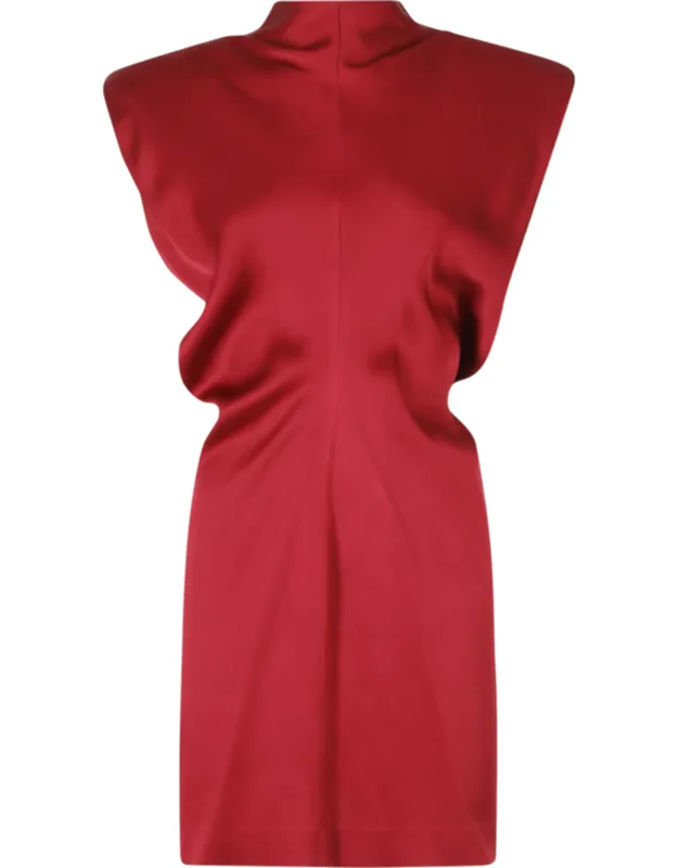 Padded Straps Front Pleat Mini Dress