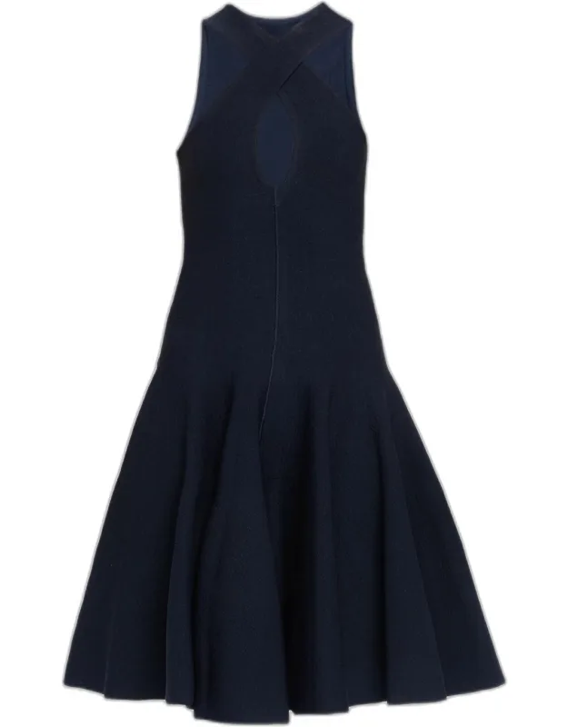 Crisscross Keyhole Halter Flared Dress