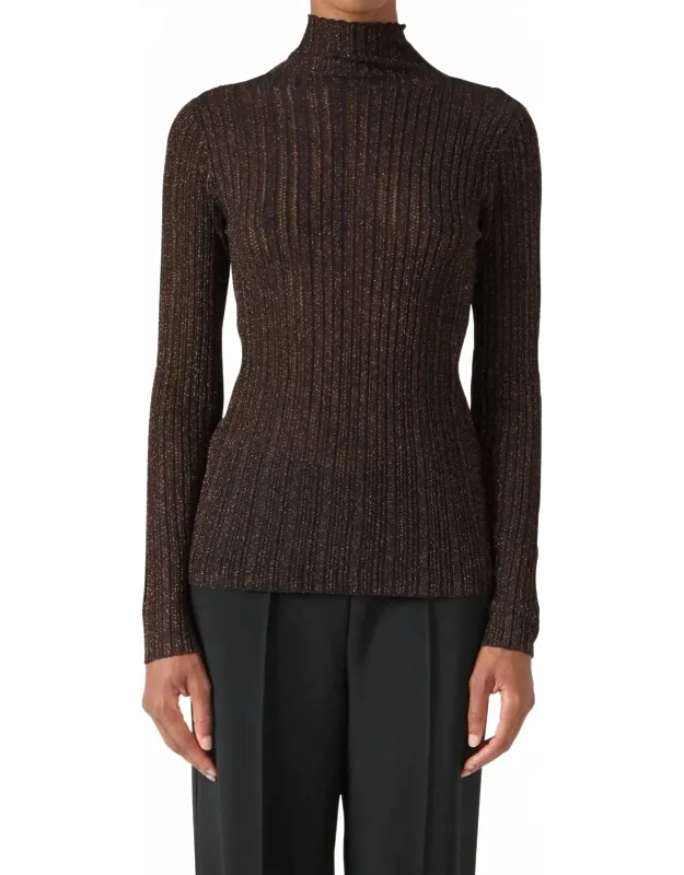 Metallic Turtleneck Pullover Sweater