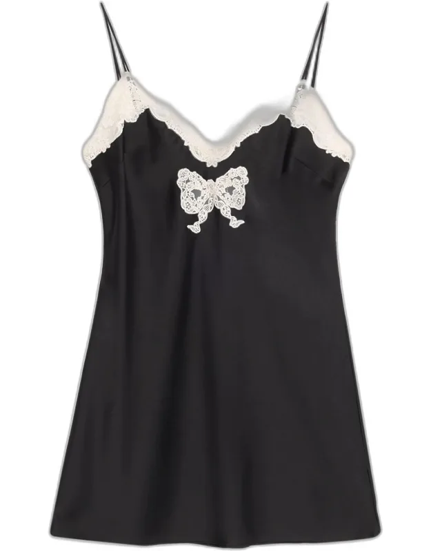 Lace-trim Satin Mini Dress