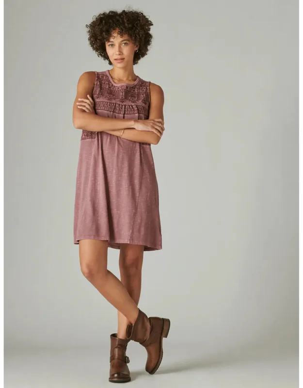 Embroidered Sleeveless Knit Mini Dress