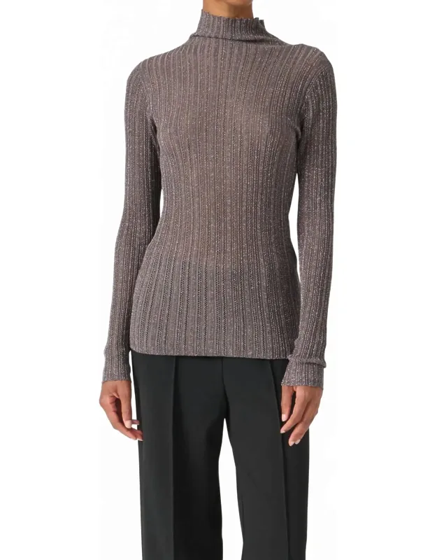 Metallic Turtleneck Pullover Sweater