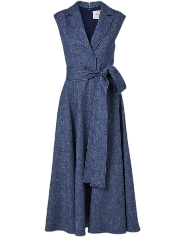 Linen-blend Sleeveless Trench Midi Dress