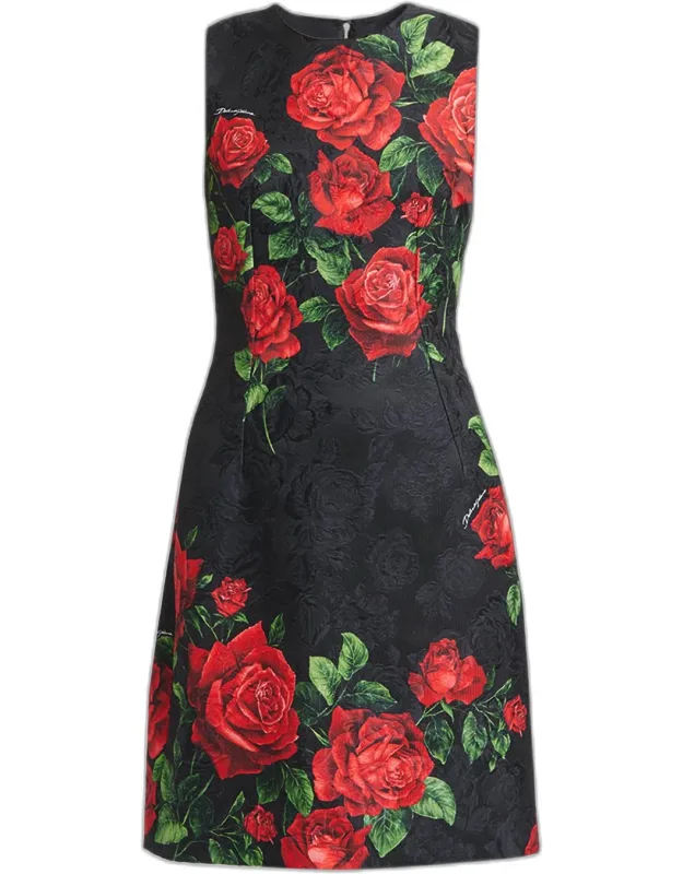 Sleeveless Rose Brocade Knee-length Dress