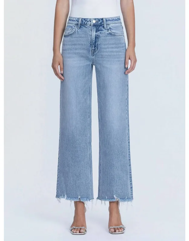 Mid Rise Frayed Hem Ankle Wide Leg Jeans