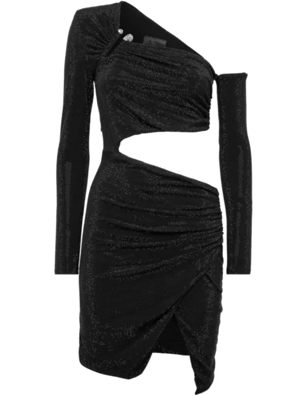 Mini Dress With Rhinestoned Jersey And Asymmetrical Cut-out