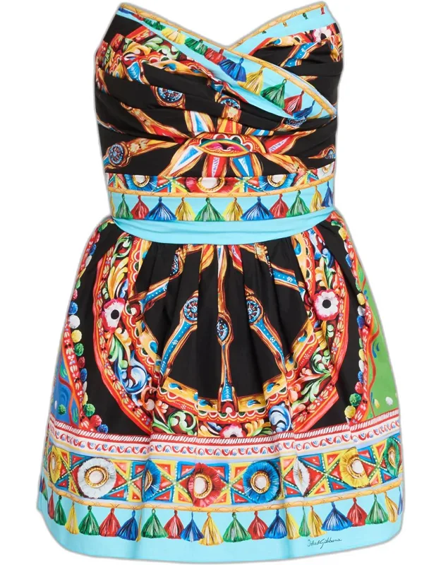 Carretto-print Cotton Flare Mini Dress