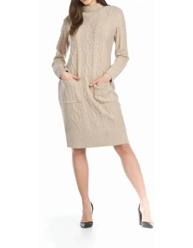 Cable Knit Turtle Neck Midi Sweater Dress