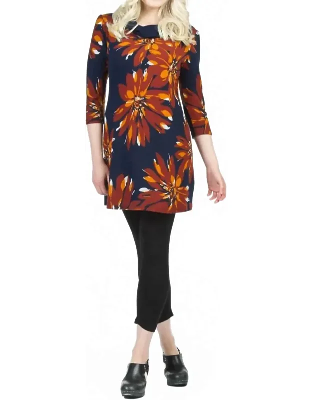 Floral Print Cowl Neck Dress