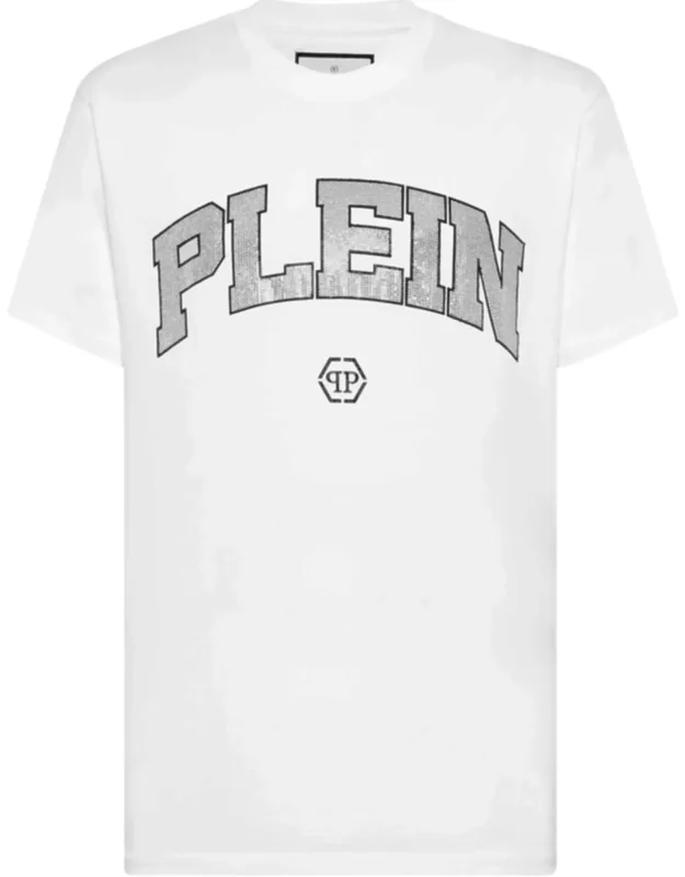 T-shirt Round Neck Ss With Bejewelled Brand Lettering And Rib Knit Neckline