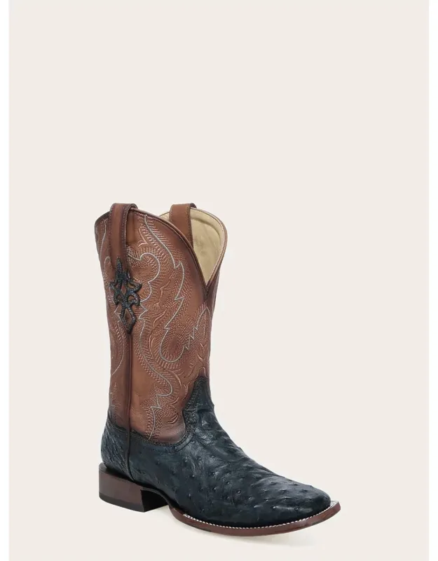 Embroidery Ostrich Wide Square Toe Cowboy Boots