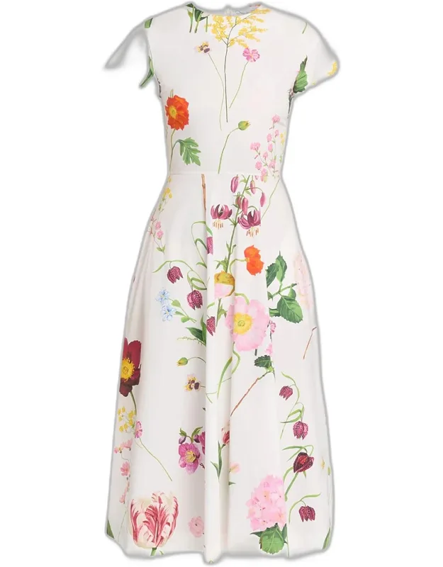 Mixed Botanical Cotton Poplin Midi Day Dress