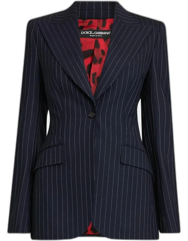 Pinstriped Stretch Virgin-wool Blazer