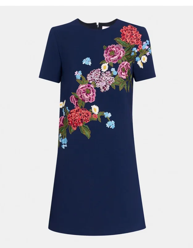 Floral Embroidered Crepe Mini Dress