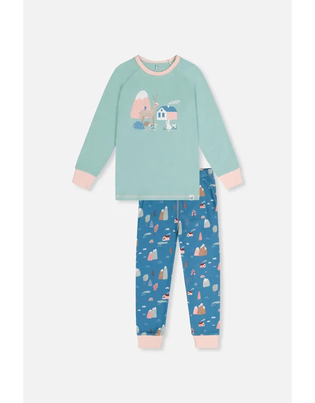 Organic Cotton Two Piece Pajama Set With Raglan Sleeves And Elastic Waist Pants