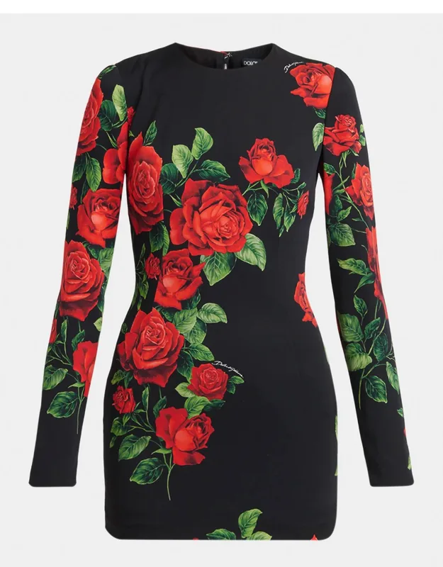 Rose-print Silk Long-sleeve Mini Dress
