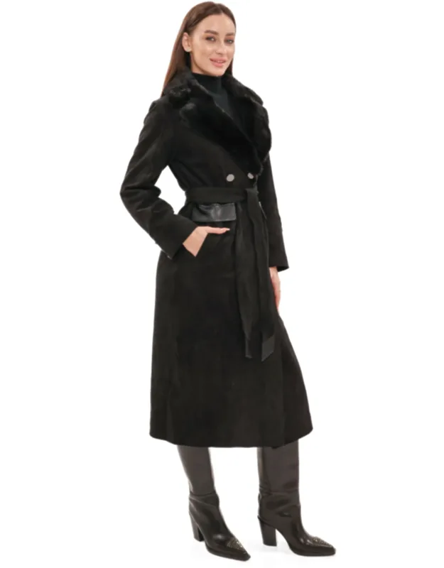 Genuine Mink Fur Eco Suede Coat