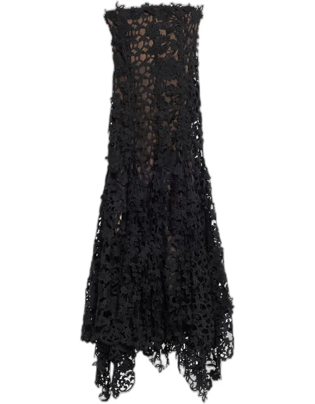 Floral Lace Handkerchief Godet Ankle Dress