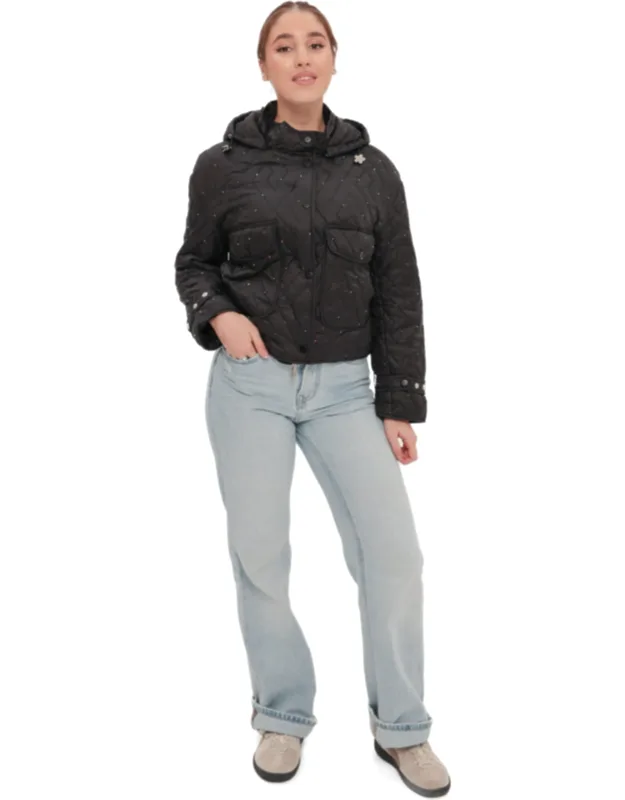 Studded Light Demi-season Hooded Cropped Jacket