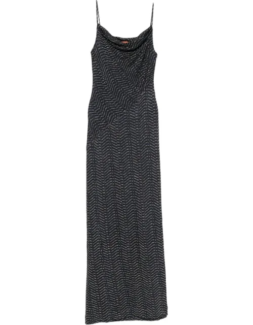 Zigzag-knit Cowl-neck Maxi Dress