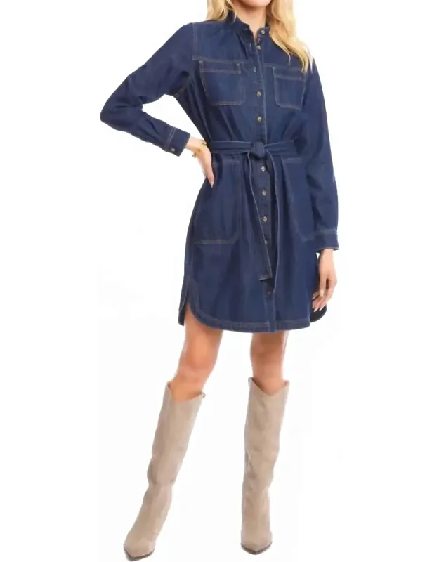 Belted Denim Mini Shirtdress