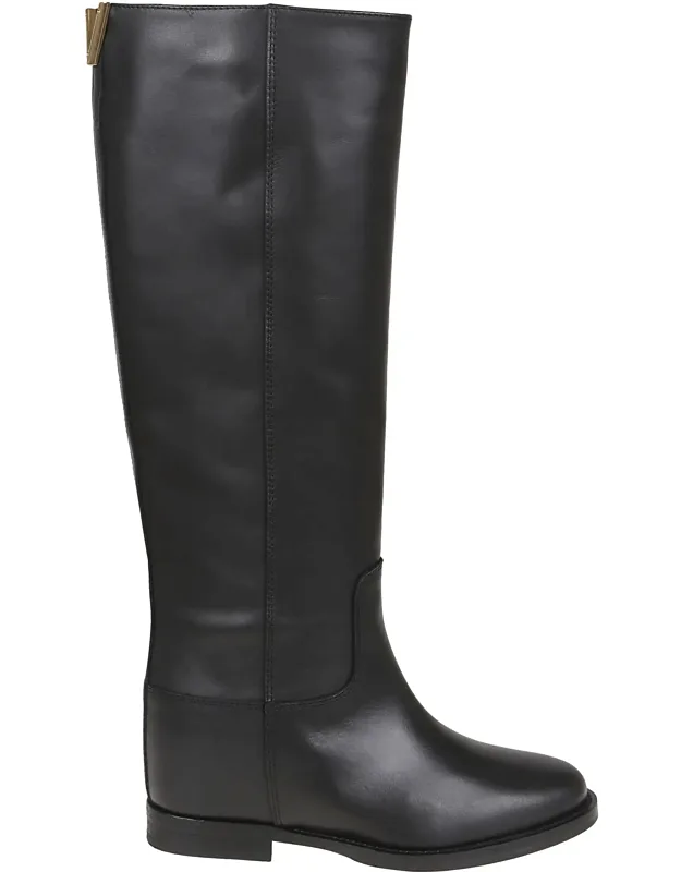 Smooth Leather Internal Wedge Knee-high Boots