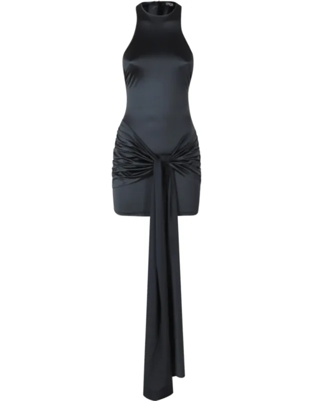 Adjustable-bow Draped Mini Dress